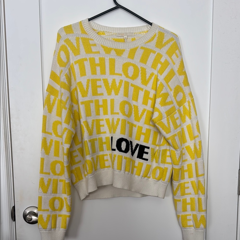 Maje “ With Love” Yellow And White Graphic Sweater